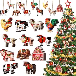 36 Pieces Christmas Ornament Wood Farm Animals Wood Hanging Ornament Christmas Cow Ornament Wooden Hanging Decorations Country Farmhouse Holiday Decor for Christmas Tree Decoration Crafts (Cow)
