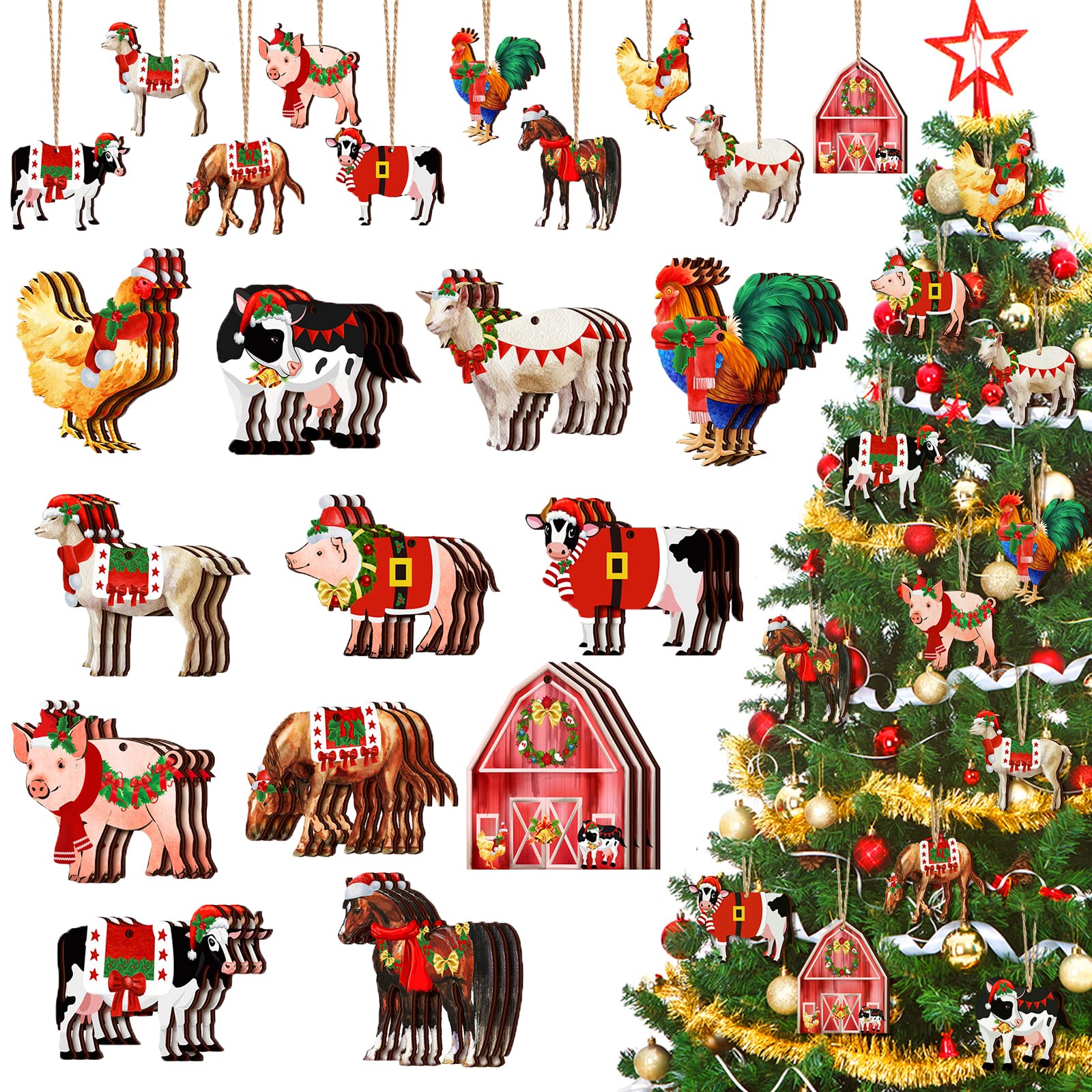 Décoration de Noël vache en bois : lot de 36 suspensions incassables pour enfants et chats