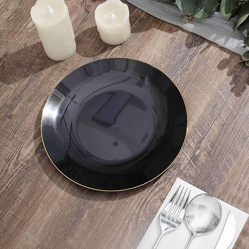 Miniatura 72 de Efavormart - Paquete de 10 platos redondos de plástico martillado transparente de 9 pulgadas para aperitivos de postres con borde dorado, plato