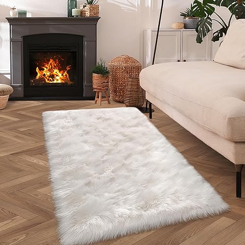 Miniatura 7 de Tennola - Alfombra rectangular de piel sintética tipo lana de oveja suave, esponjosa y lavable para sala de estar, dormitorio, habitación de bebés o