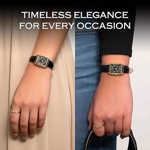 Miniatura 3 de Miykon Relojes vintage para mujer, pequeño y delicado, reloj cuadrado para mujer con piel auténtica, pulido iónico, luminoso y segundero, vidrio