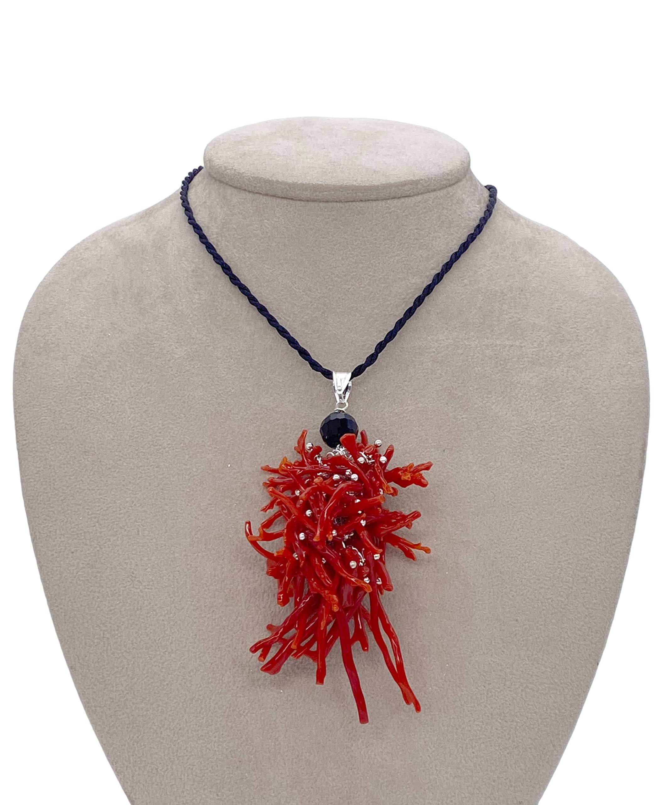 Sicilia Bedda - Collana Ciondolo in Corallo Rosso del Mediterraneo - Argento - Gioiello realizzato a Mano