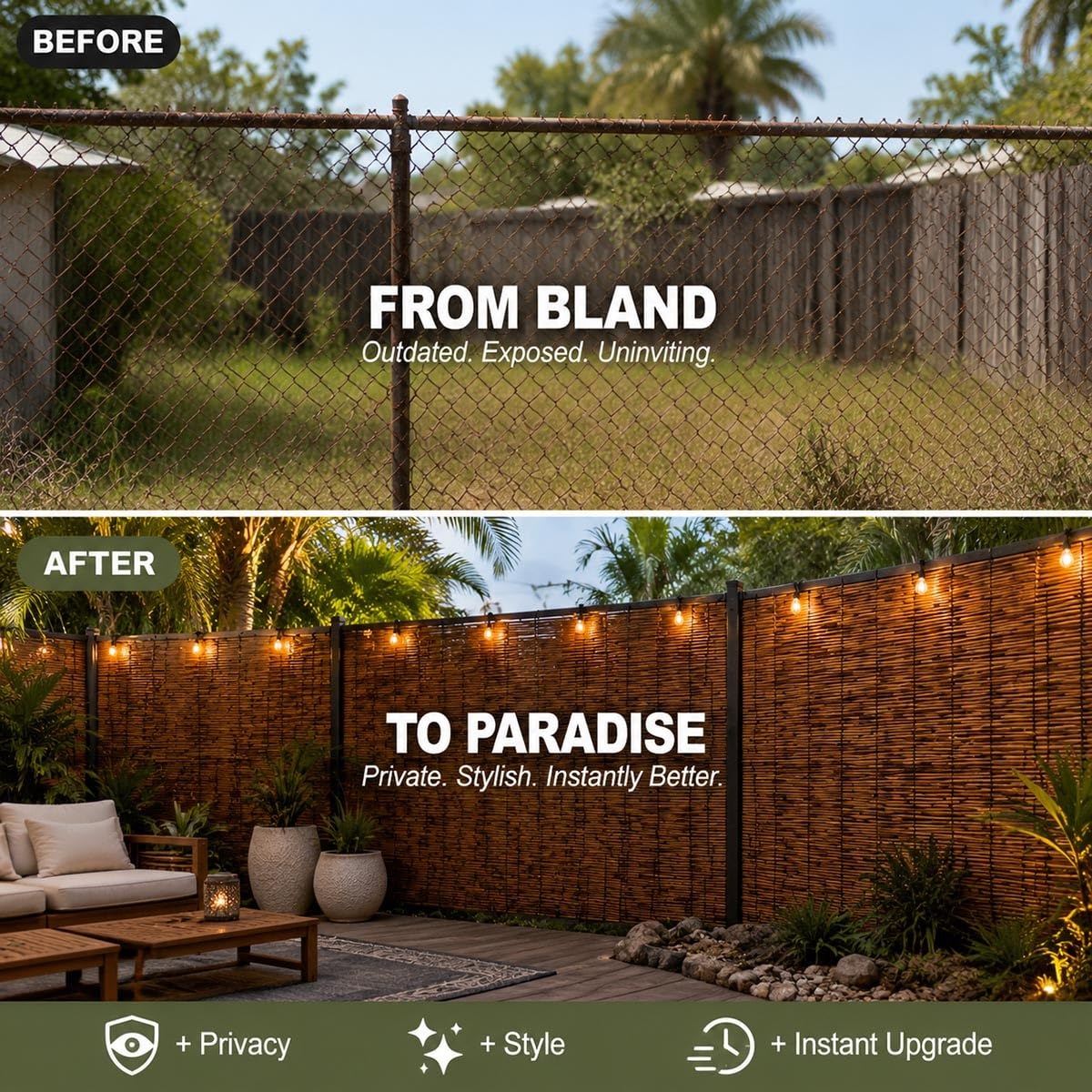Panneau de Clôture en Roseau Tissé Brise-Vue Respirant pour Extérieur Canisse de Séparation pour Jardin Balcon Terrasse Pare-Vent Occultant Store de Protection Solaire(carbonisé,70x470cm)