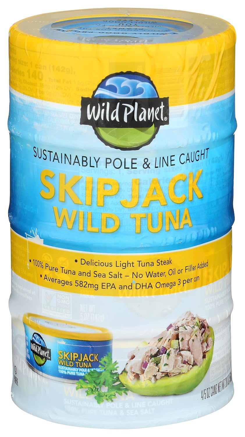 Wild Planet Skipjack Tuna, 20oz Cans (Pack of 4) - Clean, Additive-Free Canned Tuna for Healthy Meals