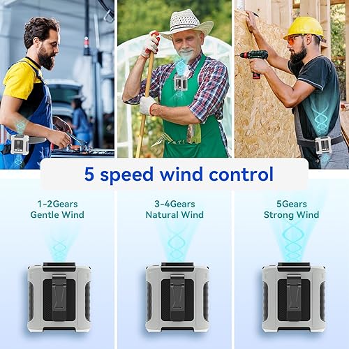 Miniatura 4 de Ventilador de cintura portátil, ventilador de cuello portátil de 10000 mAh, 5 velocidades 16000 RPM, ventilador de cinturón de flujo de aire fuerte