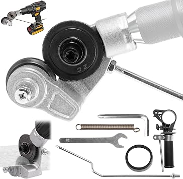 Electric Drill Sheet Metal Cutter Attachment Nibbler, Titanium Steel Gear, Fits 12V-21V Cordless/Corded Drills, Cuts Flat Iron Steel Copper Aluminum Sheets, HVAC Duct & Flashing DIY Repair 1pcs