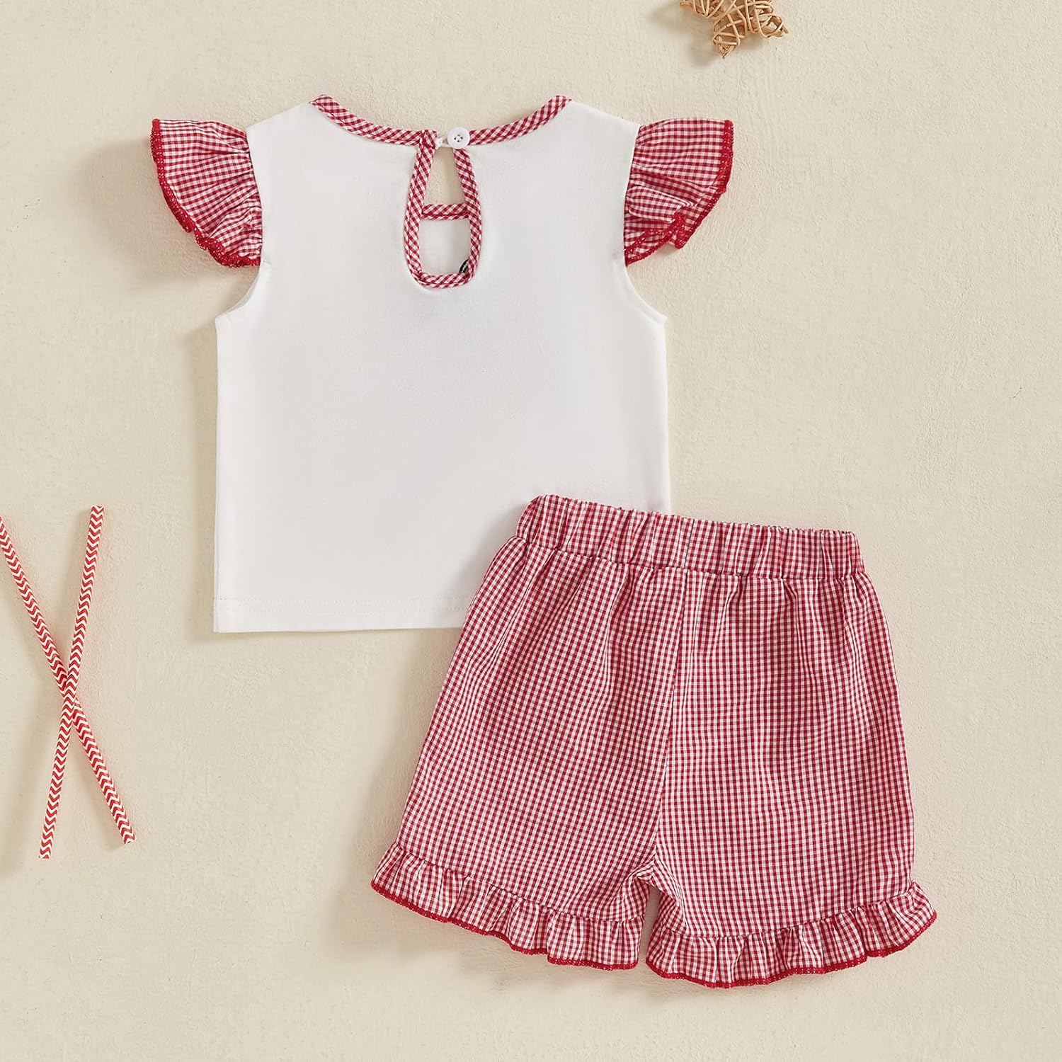 fhutpw Toddler Baby Girls Summer Clothes Smocked T-Shirt Ruffled Shorts Set image 4