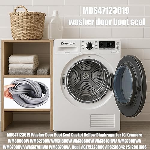 Vista 2 de MDS47123619 Junta para maletero de puerta de arandela, compatible con lavadoras de carga frontal LG y Kenmore