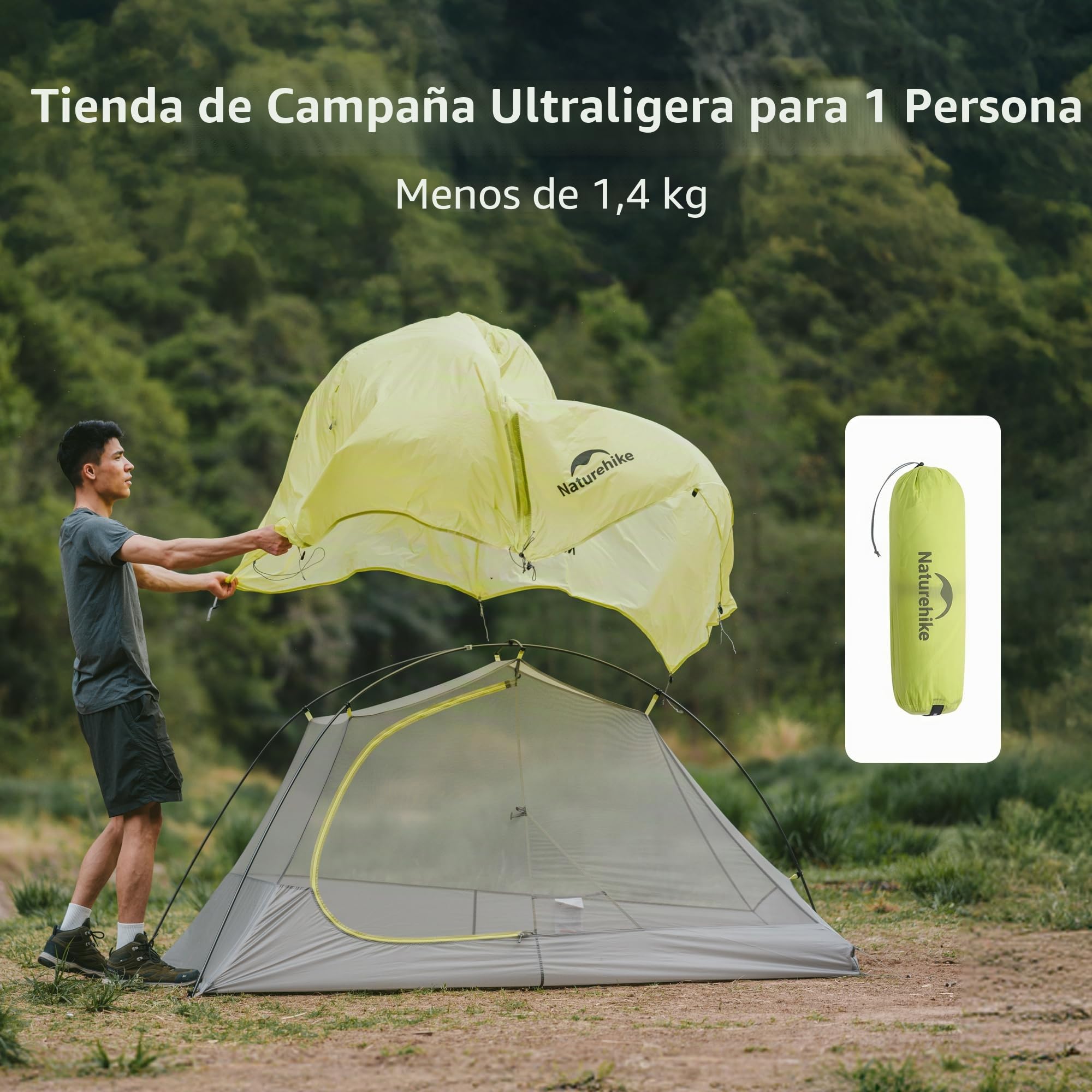 Naturehike Star Trails EXT Tienda de campaña ultraligera para 1 persona, tienda de campaña impermeable para exteriores, para aventuras, diseño compacto con capacidad para coche