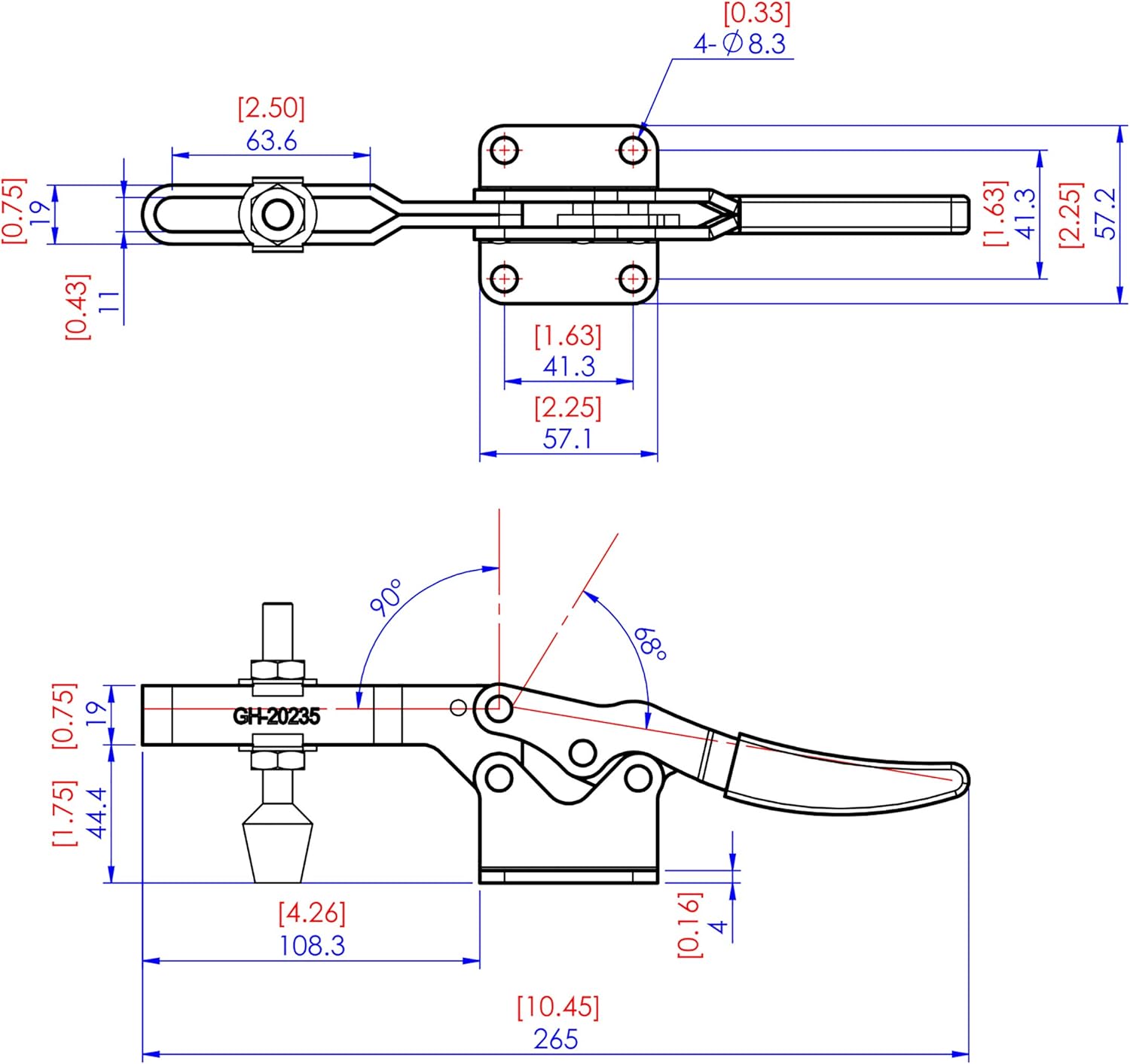 Woodriver Low Silhouette Toggle Clamp 4-1/4" X 7/32" 750 Lb. Capacity