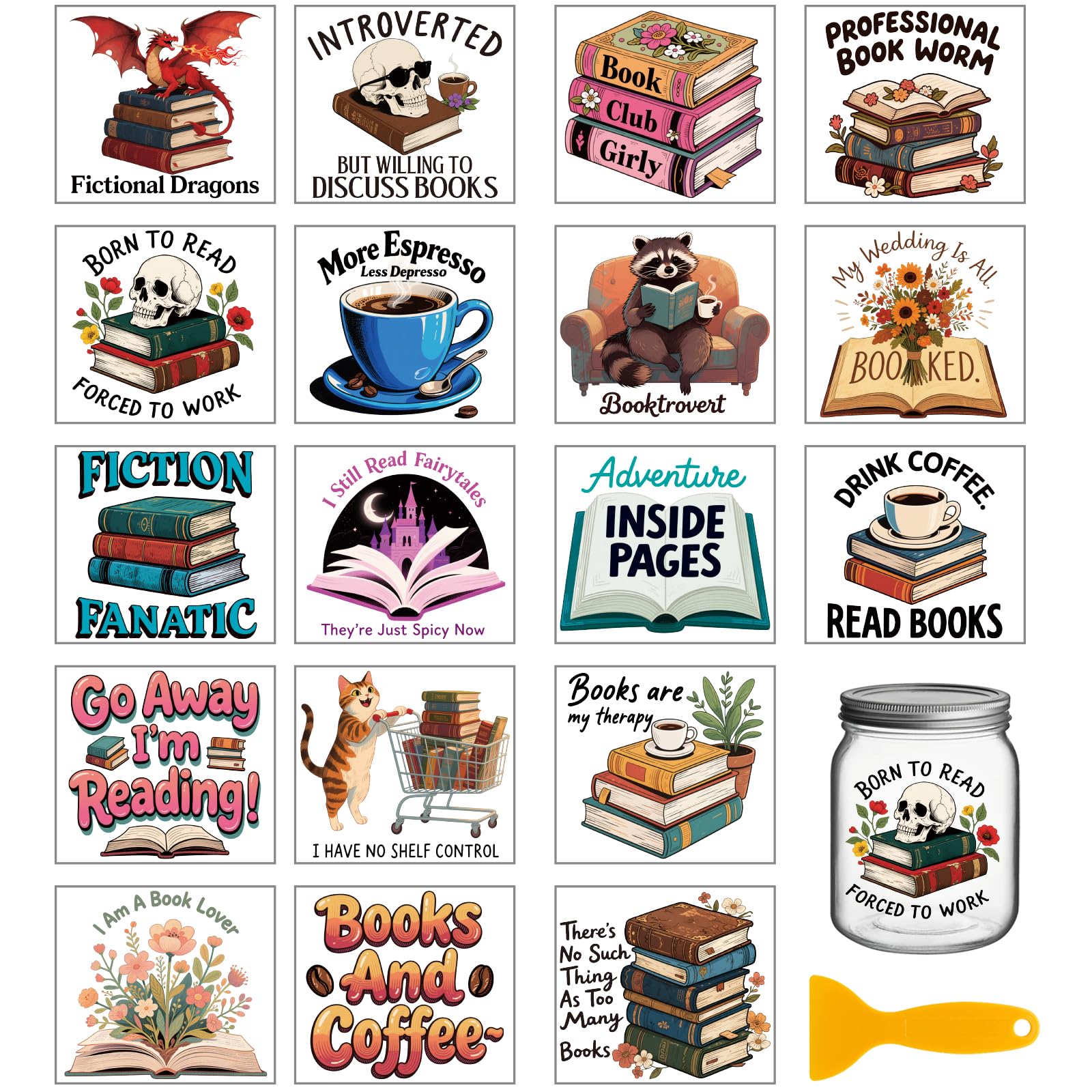 GLOBLELAND 18 Sheets Vintage Coffee and Books Rub on Transfers 3.9x3.6inch
