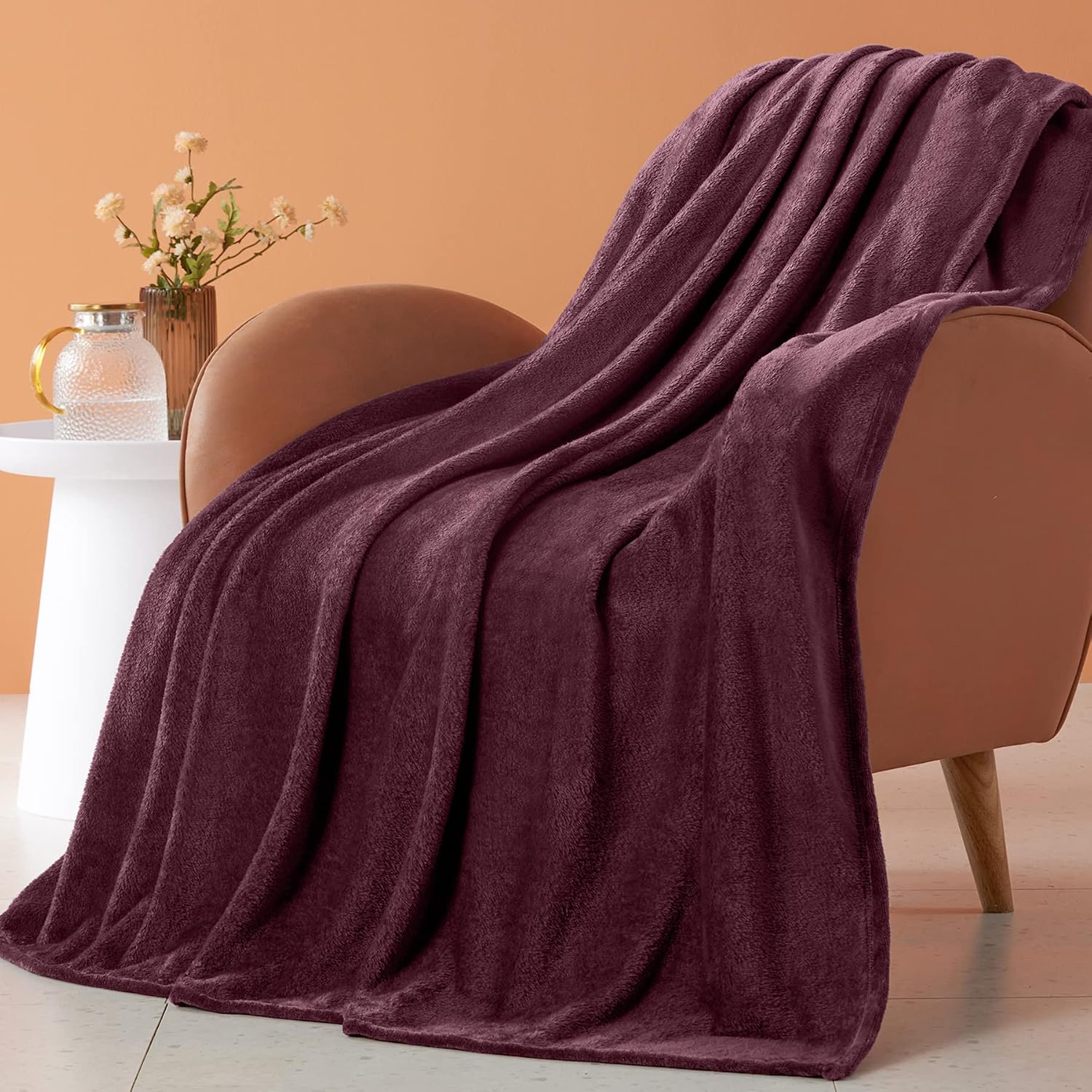 BEAUTEX Fleece Throw Blanket for Couch Sofa or Bed Throw Size, Soft Fuzzy Plush Blanket, Luxury Flannel Lap Blanket, Super Cozy and Comfy for All Seasons (Wine, 50" x 60")