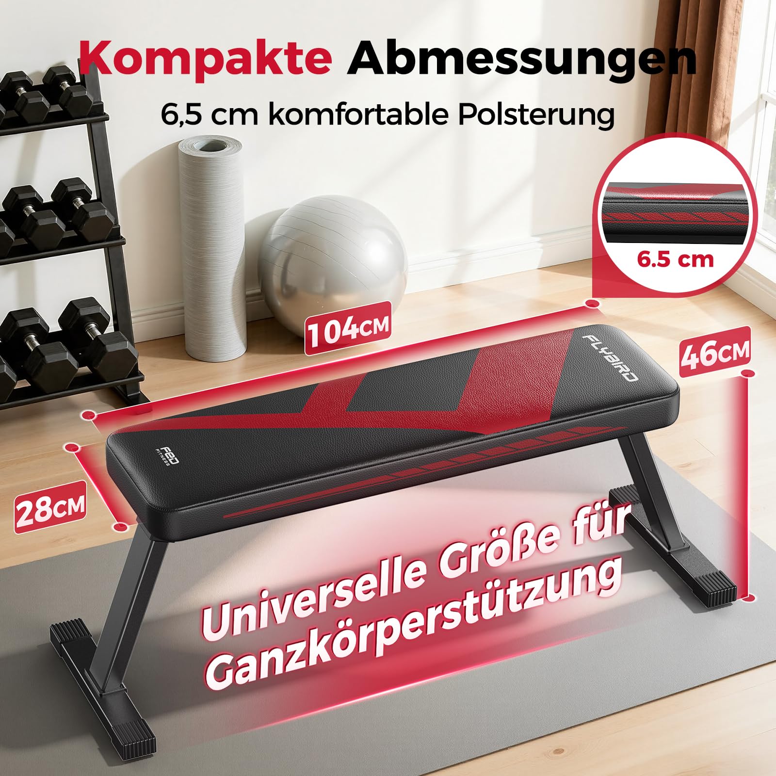 FLYBIRD Flachbank, faltbare Flachhantelbank, stabil für alle Arten von Krafttraining & Bankdrücken, einfach zu montieren für Heimübungen, maximale Tragfähigkeit 300 kg