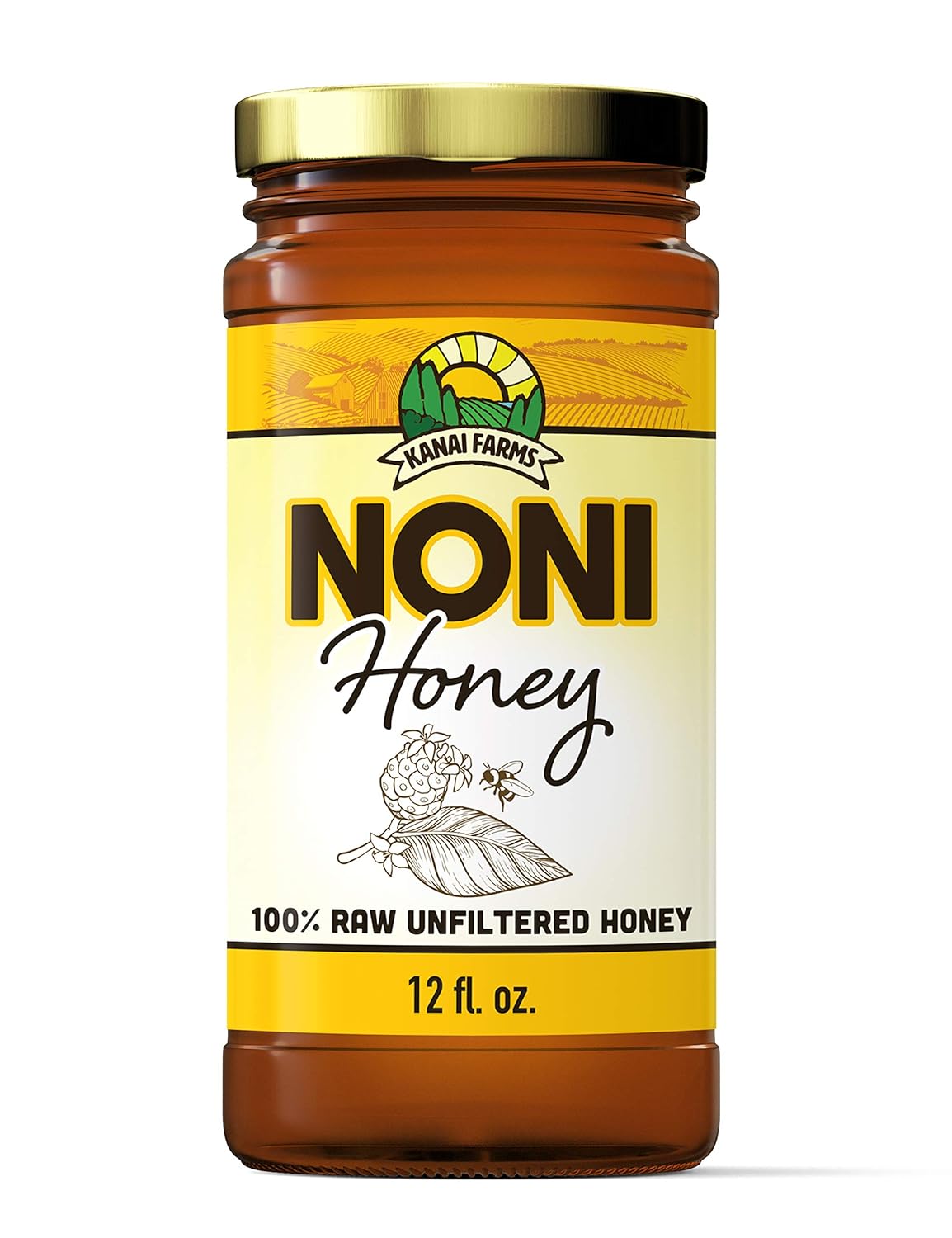 Noni Honey - 100% Pure, Raw, Unfiltered, Unprocessed - 12oz Glass Bottle