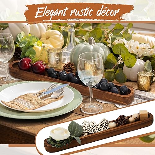 Miniatura 4 de Thyle Juego de 8 cuencos de madera pequeños de 12 x 1.8 x 1 pulgadas, bandeja larga de madera rústica, accesorios decorativos largos de madera,