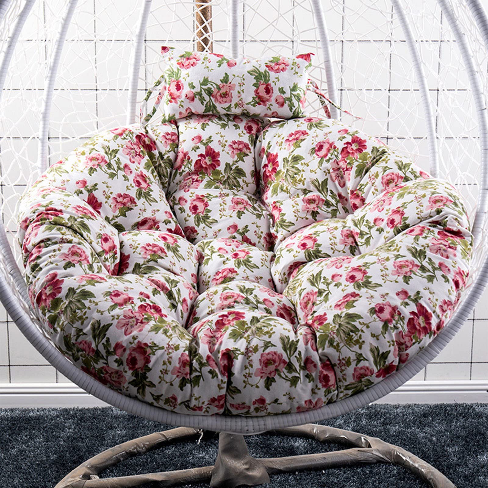 UGZXCVBN Egg Chair Cushion, Egg Chair Hanging Swing Cushion With Pillow Washable Floral Multicolor 105/120 cm(R,105cm)