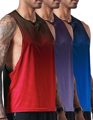 Paquete de 3 camisetas sin mangas para hombre, con brazo caído, para gimnasio, fisicoculturismo, entrenamiento, camisetas sin mangas