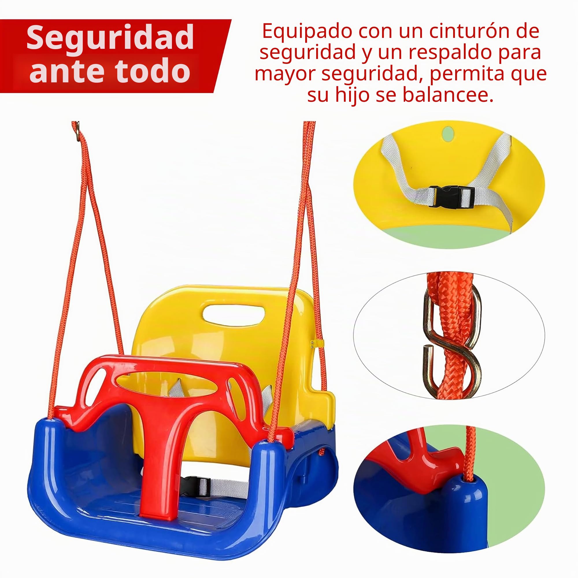 Coil Columpio para bebé, 3 en 1, Asiento de bebé Ajustable y con Columpio Creciente, Columpio de jardín para bebés y niños con Respaldo y cinturón de Seguridad, soporta hasta 60 kg