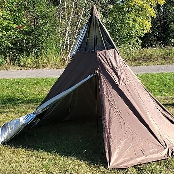 Latourreg Portable Waterproof Camping Pentagonal Teepee Tent Outdoor Camping Pyramid Tipi Tent with Stove Hole