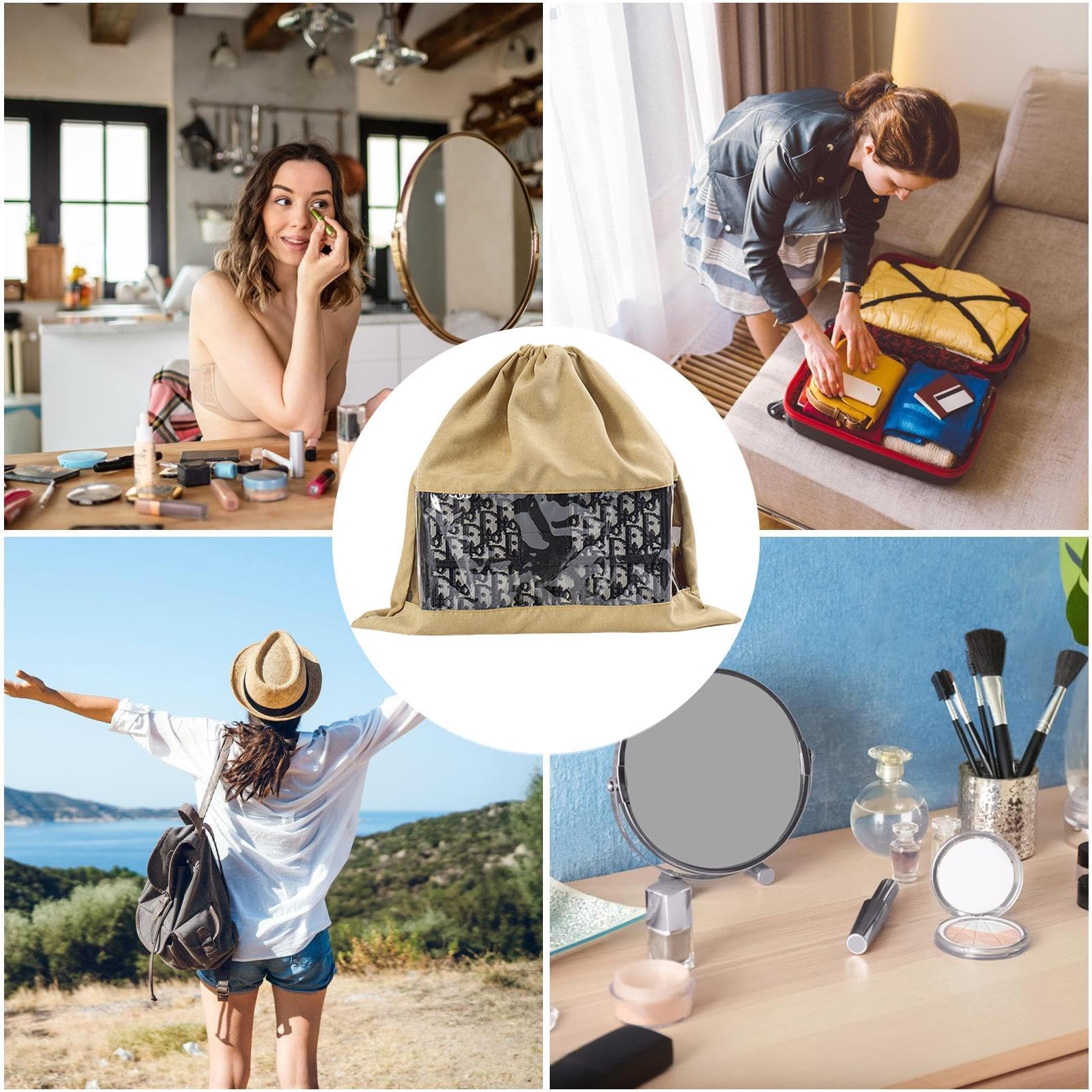 Bolsas de polvo con ventana transparente, bolsa de almacenamiento de forro polar suave con cordón para el hogar, viajes y uso diario, diseño único para una fácil protección contra el polvo