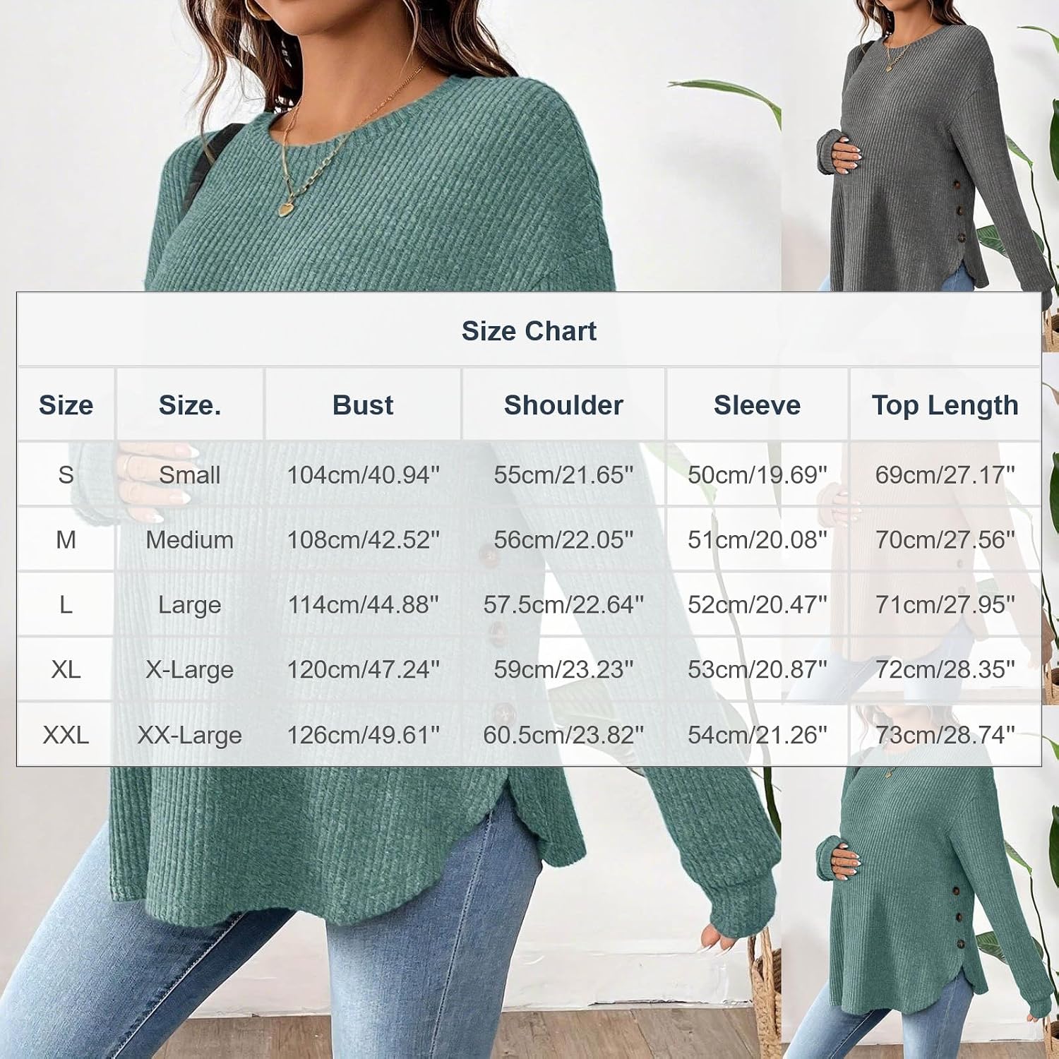 Ribbed Knit Maternity Shirts for Women Dressy Loose Split Side Tunic Tops Long Sleeve Comfy Pregnancy Blouse 2026