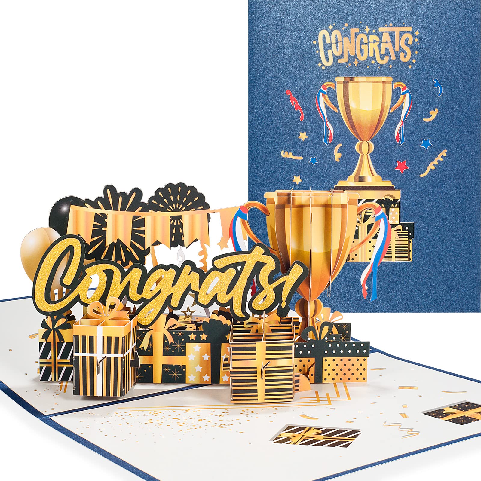 Pop Up Congratulations Card Trophies, 3D Graduation Card, Competitions Winning, Passing Exams, Bachelor, Master, Doctorate, with Envelope