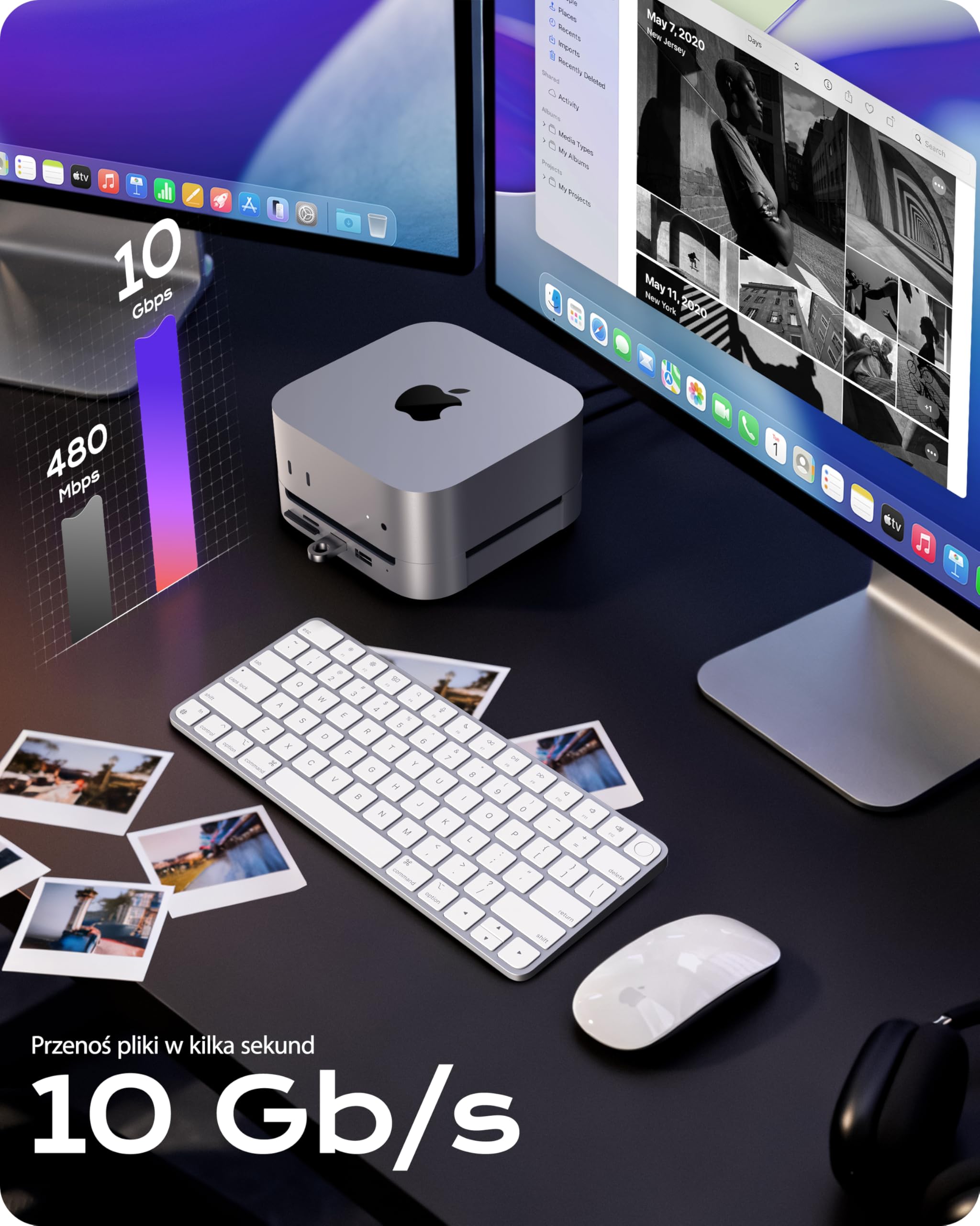 Stouchi Stacja dokująca Mac Mini M4 z obudową 8 TB NVMe SATA SSD, 2 x USB A 10 Gb/s, 4K przy 60 Hz HDMI, gniazdo SD/TF, 2 x port danych USB A, audio 3,5 mm, łatwy przycisk zasilania i stabilne Wi-Fi
