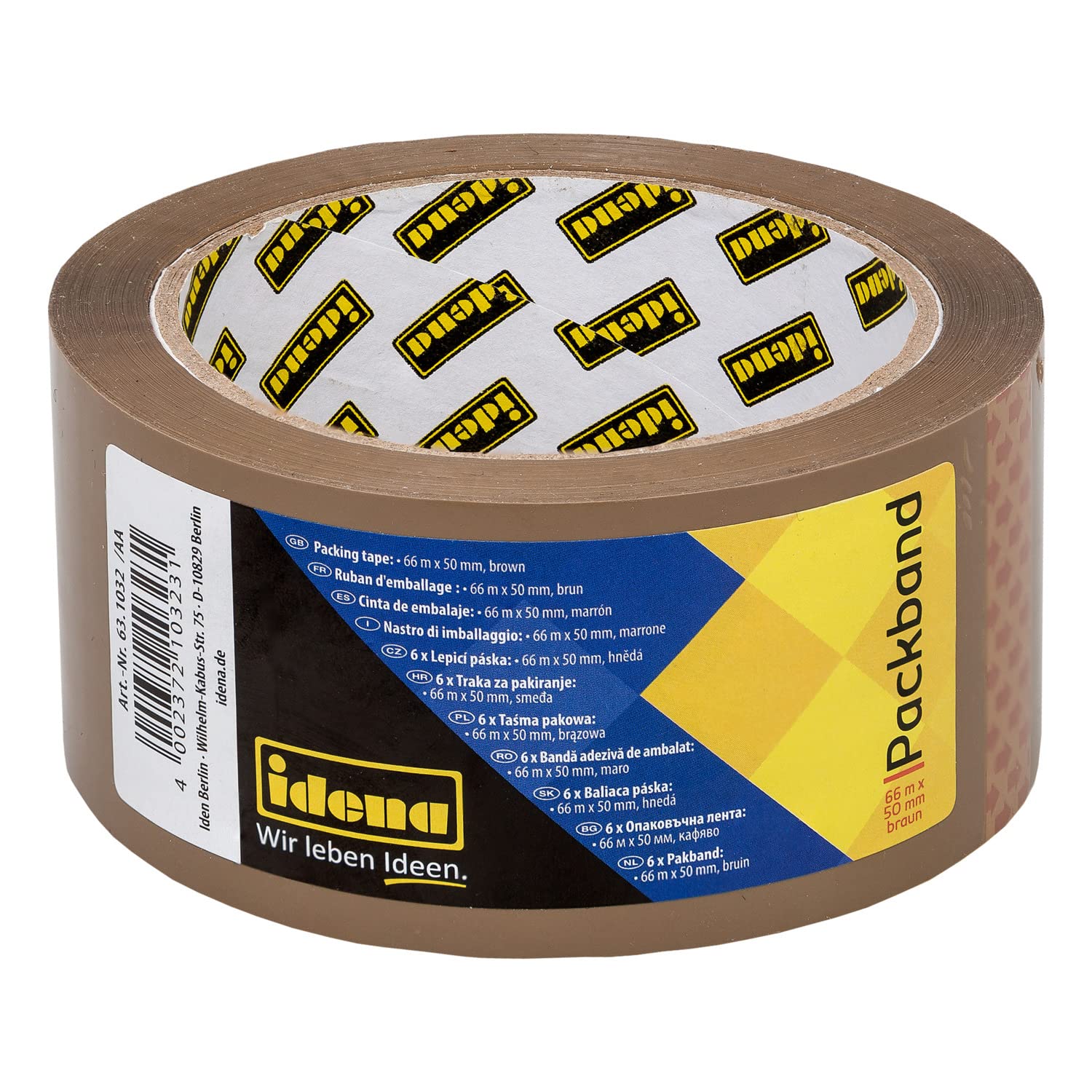 Idena 90129 - Adhesive Tape Brown, 50 mm x 66 m, 6 Rolls of Low Noise Parcel Tape, Ideal for Moving and Shipping