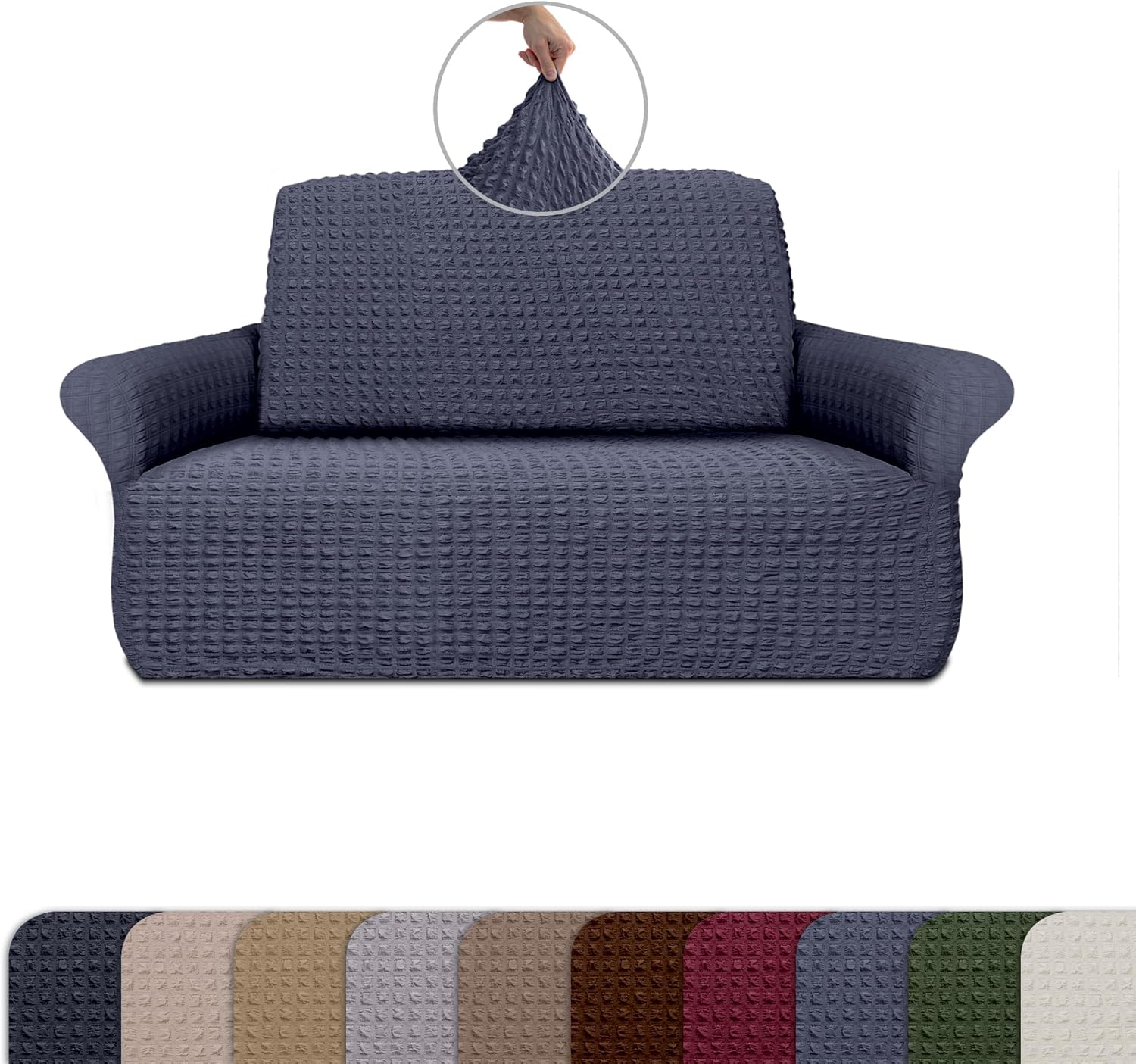 СOVER Queen Loveseat Couch Cover, Sofa Slipcover for 2 Cushion Couch, Washable Furniture Protector, High Stretch Fabric, Pet Friendly for Dogs and Cats, Gallant, Gray