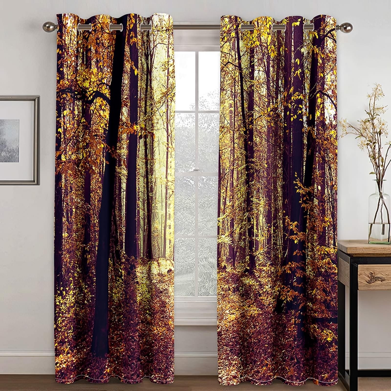 Wycian Schlafzimmer Deko Ösenvorhang Braun 2 Er Polyester Bäume Landschaft H244 X B214Cm