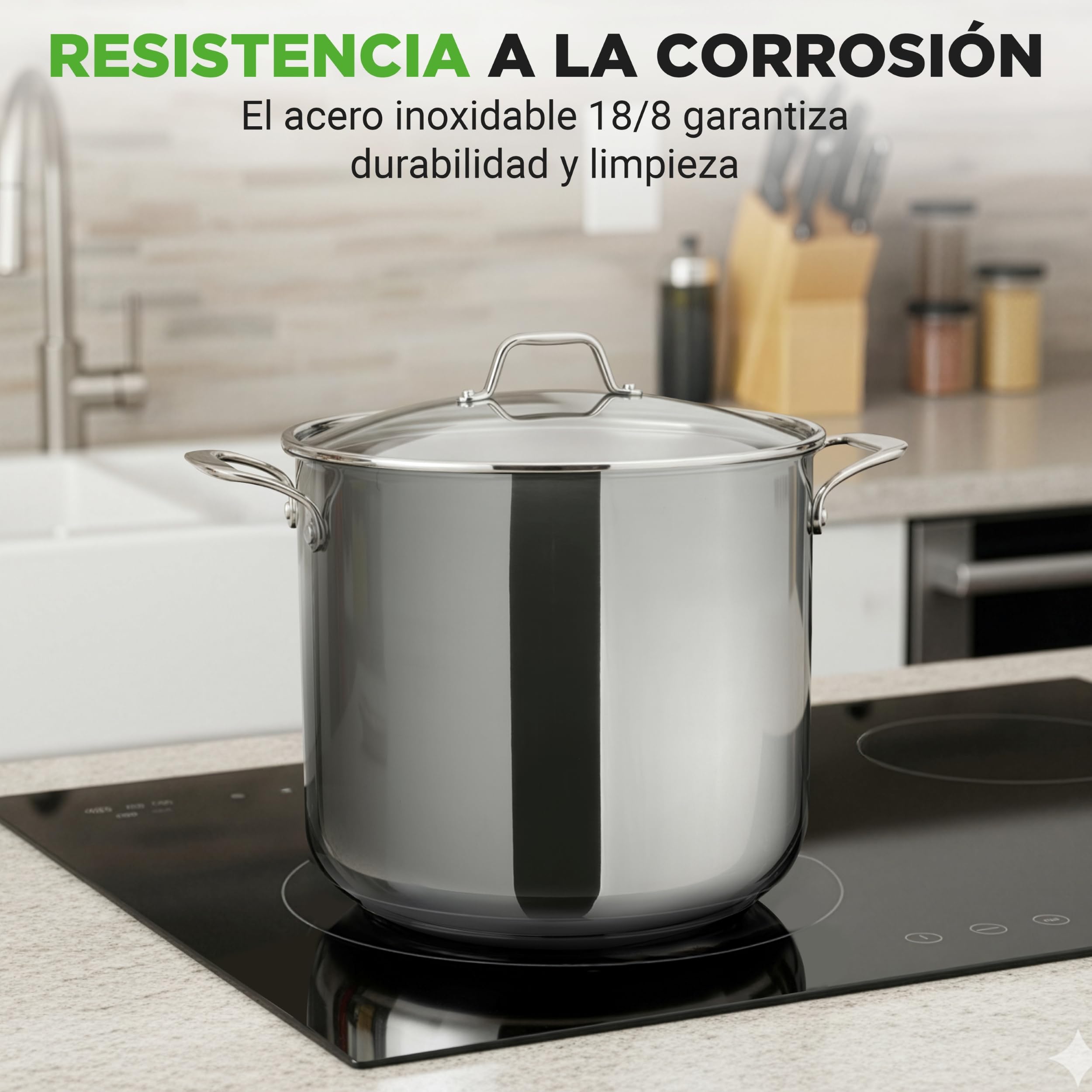 Nutrichef Olla induccion grande, 15 cuartos, Acero inoxidable 18/8, Induccion, Tapa, Caldo, Estofado