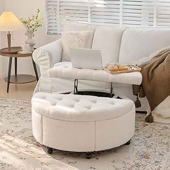 Amazon｜Redlife 35インチ ラウンド オットマン 収納付き 収納