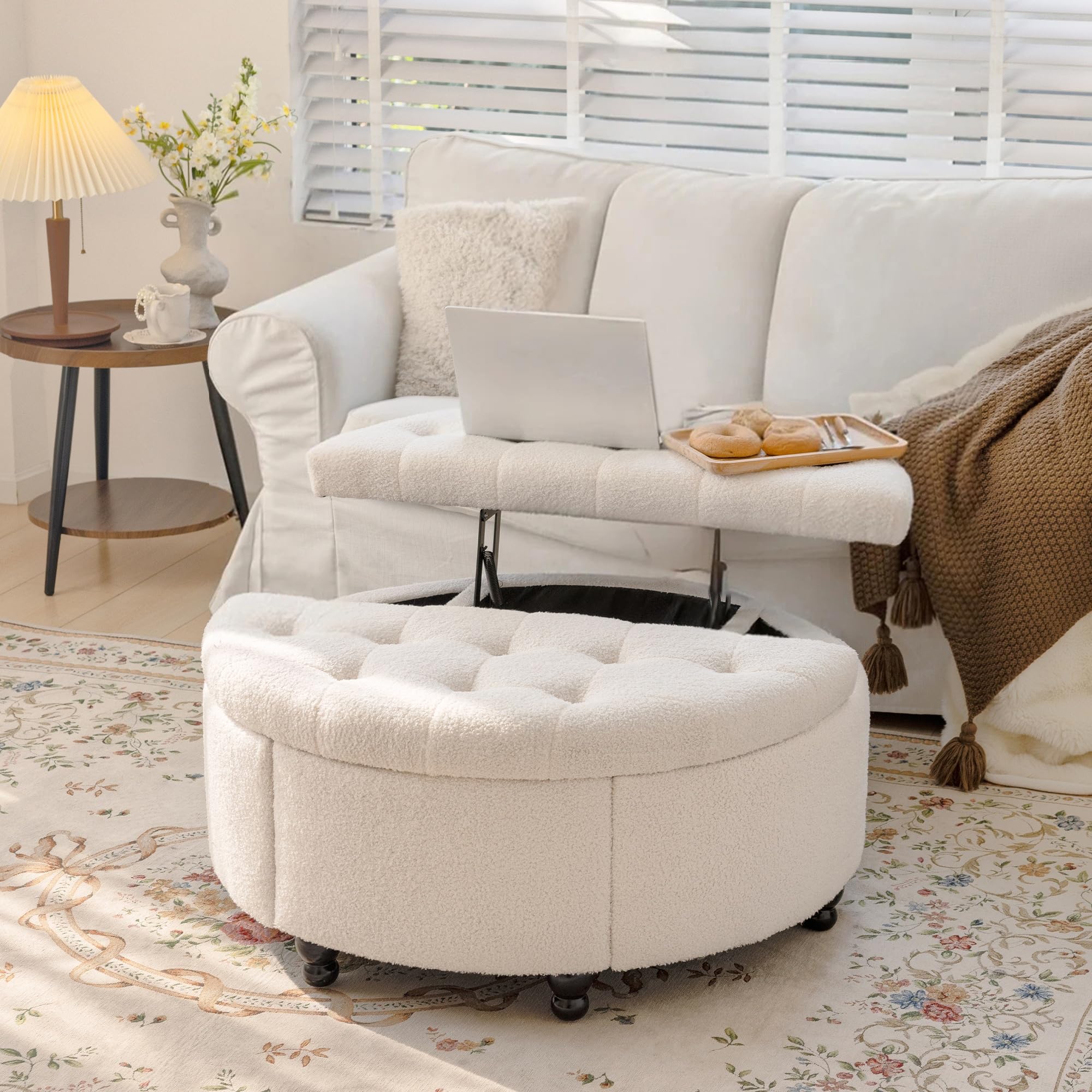 camome　オットマン Amazon｜Redlife 35インチ ラウンド オットマン 収納付き 収納