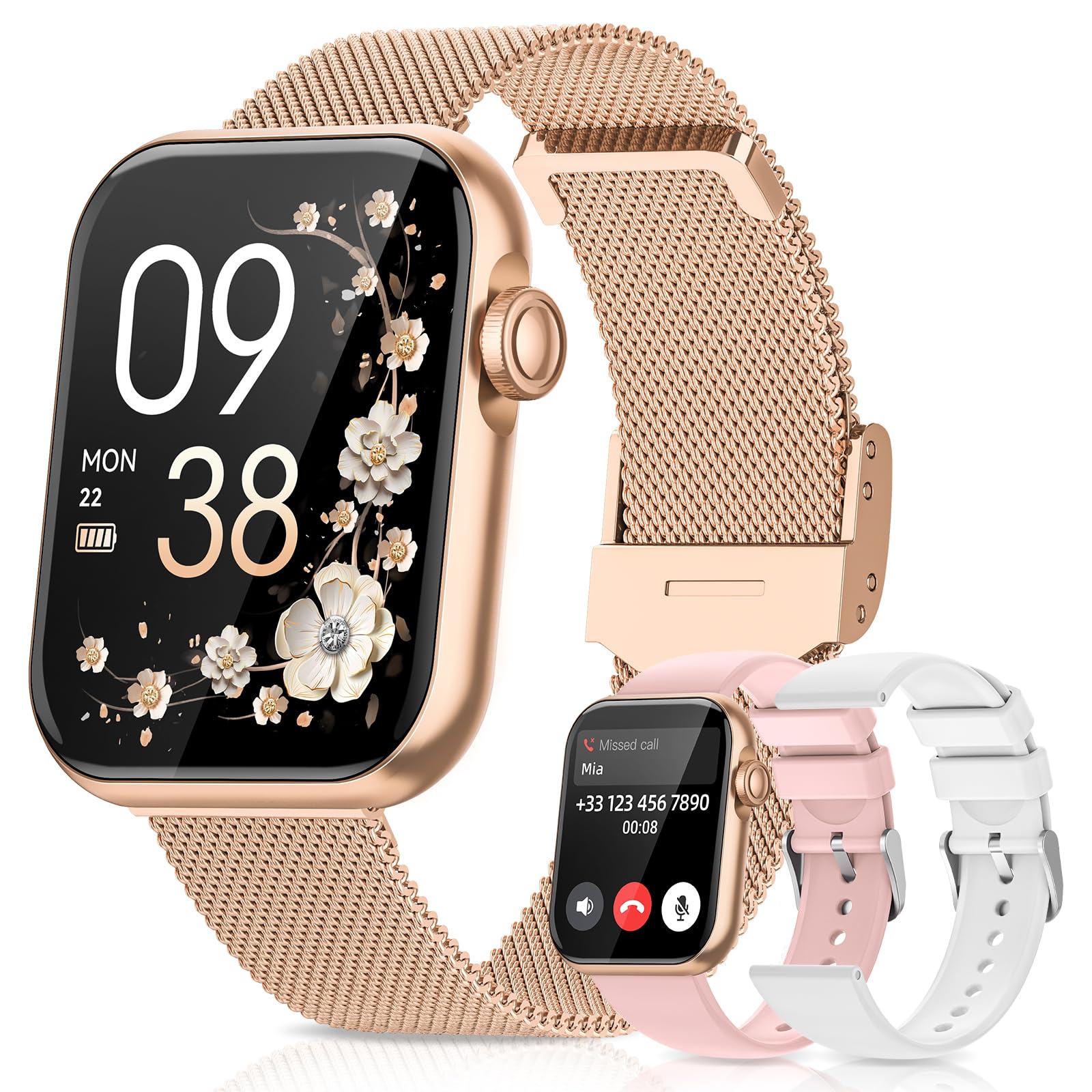 AIMIUVEI Smartwatch Donna, Orologio Smartwatch con Chiamate e Whatsapp, 120+ modalità Sportive, 24H Frequenza Cardiaca SpO2, Sonno Fisiologia Femminile IP68 Notifiche Calorie per Android iOS Oro Rosa