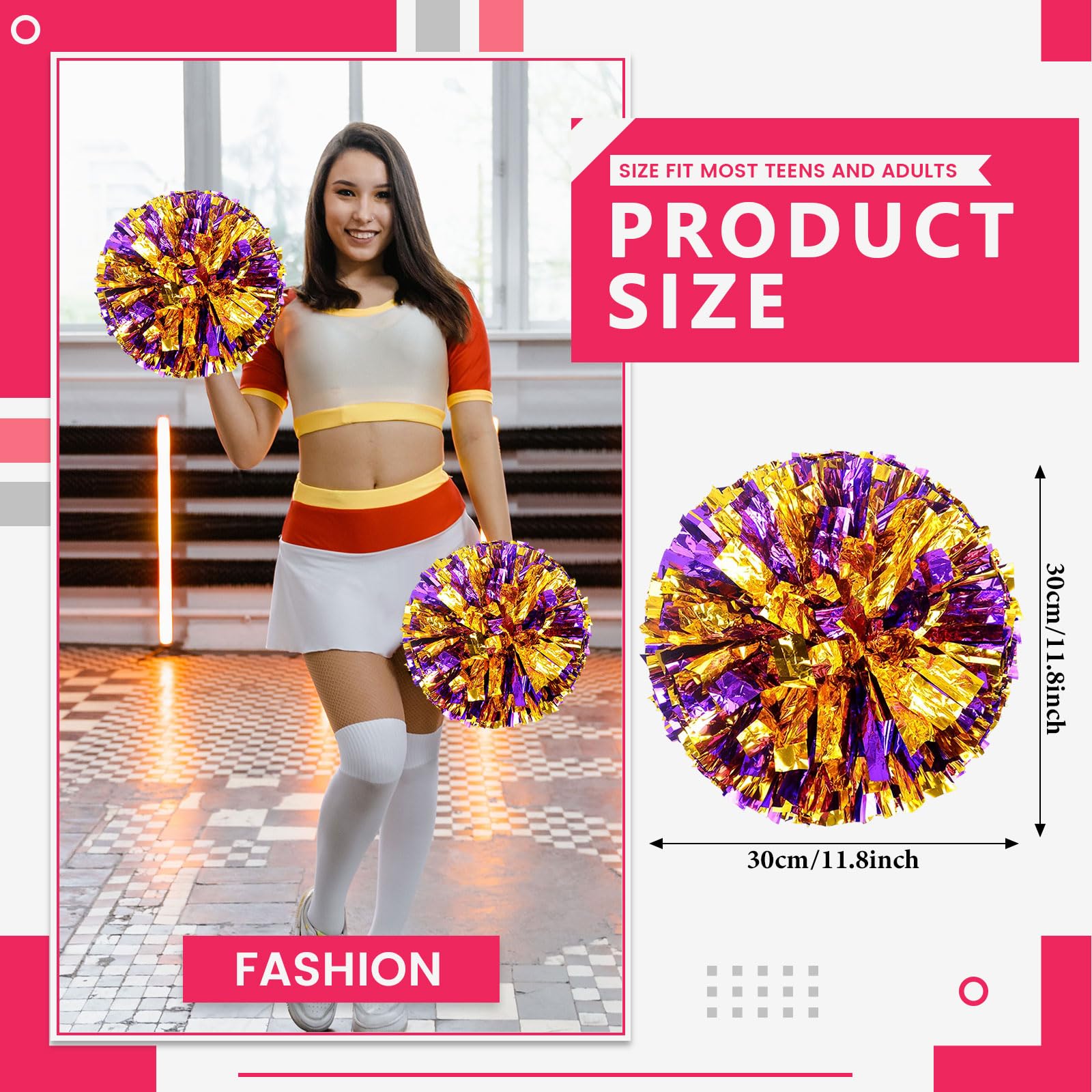 Pompons de Cheerleading (Lot de 16), Pompons Portables pour Le Basketball, Le Football américain et Le Volleyball. Accessoires pour Les Cheerleaders.