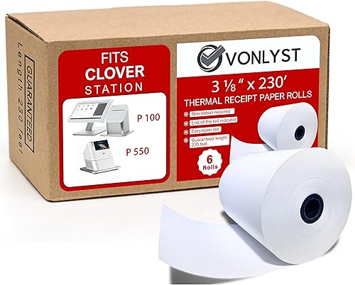 Rollos de Papel Térmico de Recibo 3 1/8" x 230' para Clover Station (06 rollos)
