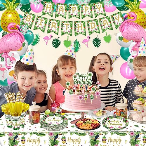 Miniatura 2 de 234 piezas hawaiana Aloha suministros de fiesta tropical Luau decoraciones de fiesta hawaiana decoración de fiesta de verano - Platos, pancarta,