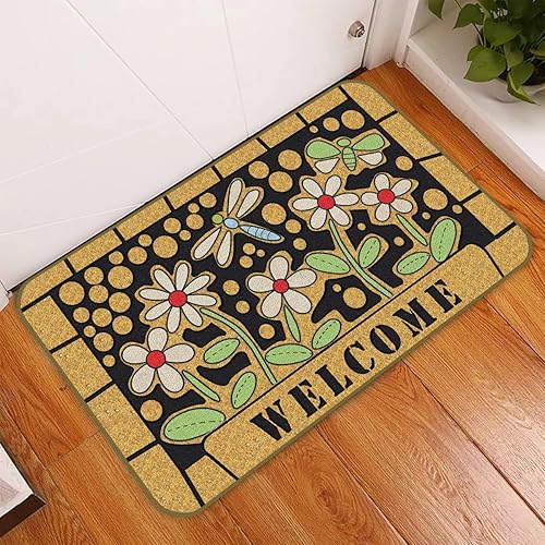 Miniatura 4 de Felpudo decorativo de bienvenida con diseño de libélula y flores florales de 17 x 30 pulgadas, moderno tapete de bienvenida, decoración de granja