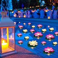Vista 8 de Liliful 36 linternas flotantes de loto, linternas artificiales de lirio con luces LED, funcionan con pilas para piscina, fiesta, jardín y estanque
