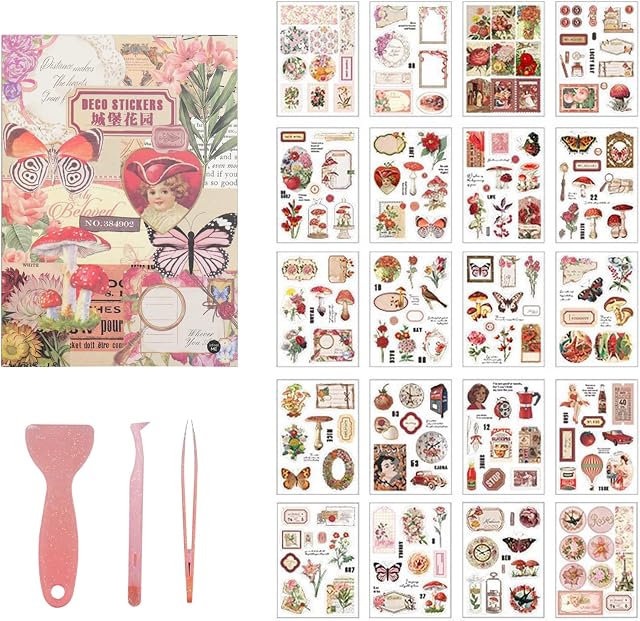 ZoZoMaiy 20 Sheets Scrapbooking Supplies Stickers Sets Vintage Aesthetic Waterproof Stickers Journals Supplies Stickers Washi Paper Stickers for Notebooks Scrapbooks Computers Calendars Luggage