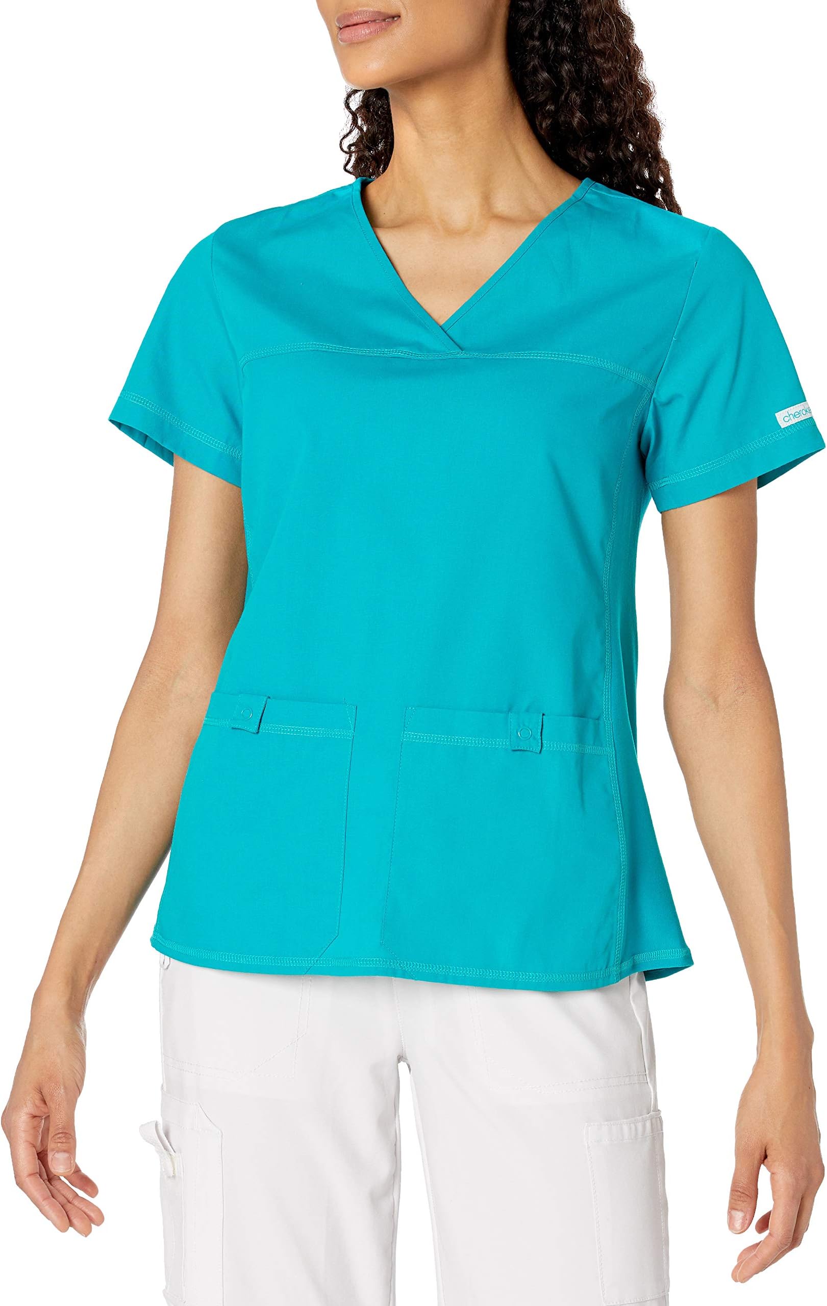 Cherokee Flexibles Women Scrubs Top V-Neck Knit Panel 2968