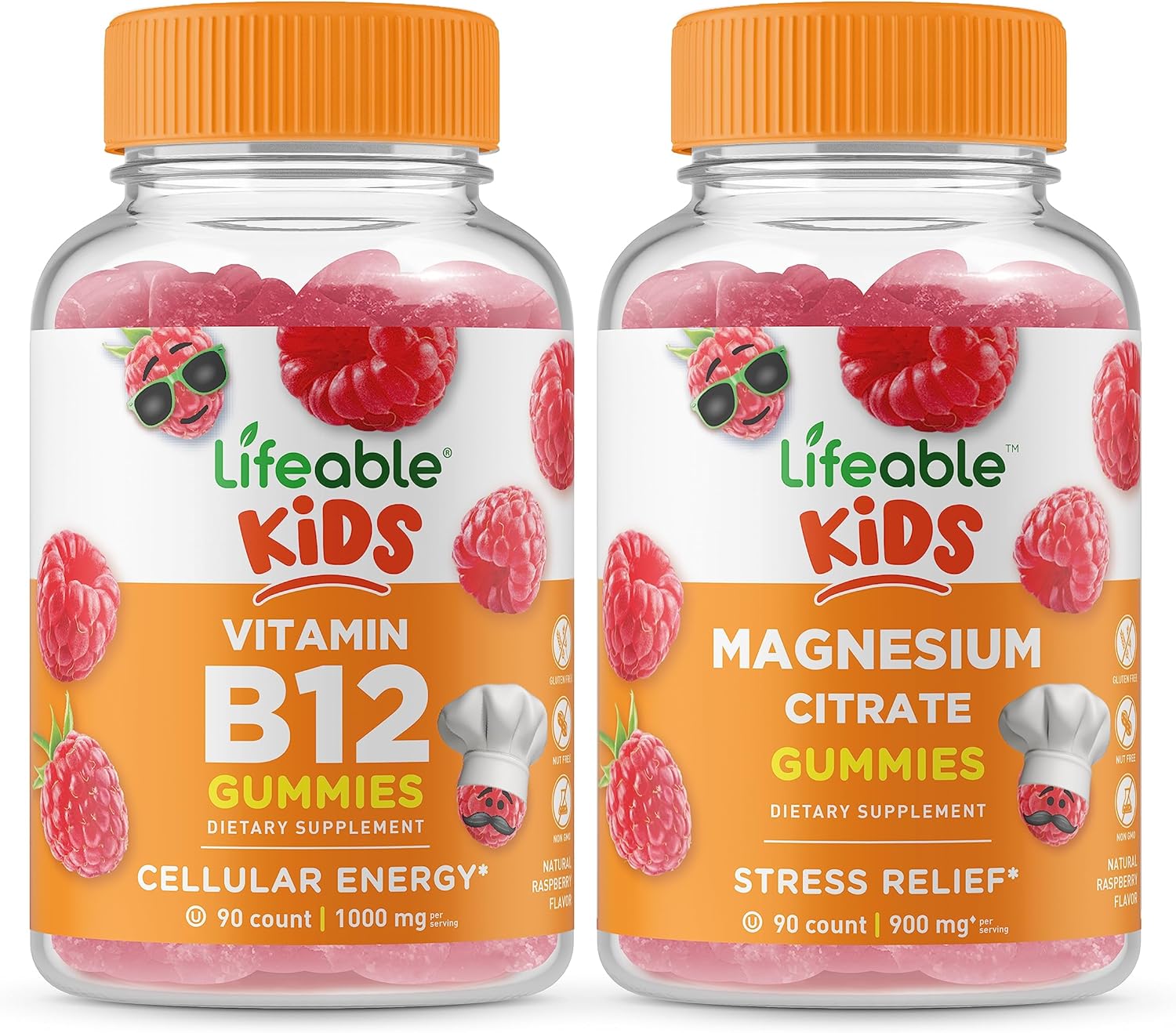 Lifeable Vitamin B12 Kids + Magnesium Kids, Gummies Bundle - Great Tasting, Vitamin Supplement, Gluten Free, GMO Free, Chewable Gummy