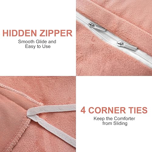 Miniatura 5 de Juego de funda de edredón de felpa mullida de color rosa, tamaño individual, funda de edredón de terciopelo ultra suave de lujo, juego de cama de 3