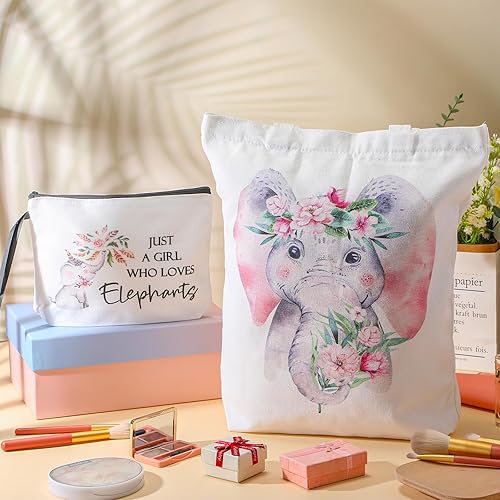 Miniatura 5 de Sieral 2 piezas de regalos de elefante para mujeres, regalo de cumpleaños para amantes de elefantes, bolsa de lona de elefante floral con asa, bolsa