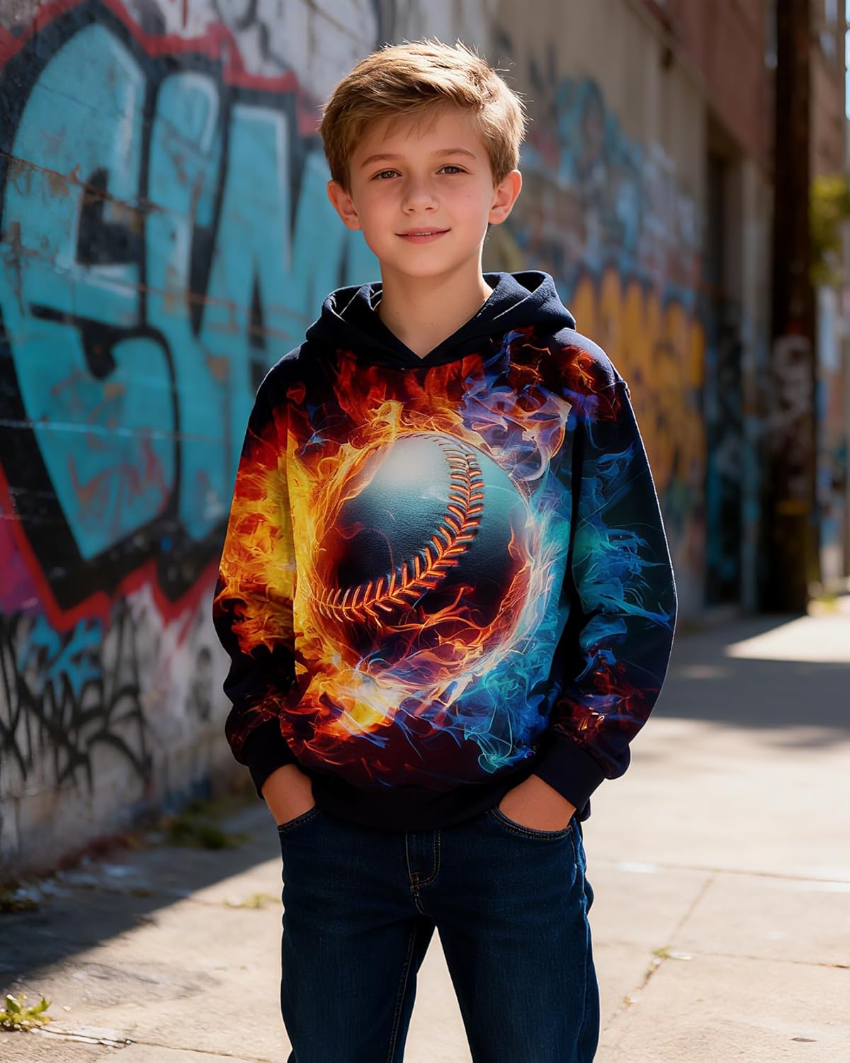 AIDEAONE 5-16T 男の子 女の子 パーカー キッズ 3Dプリント プルオーバー スウェットシャツ ポケット付き