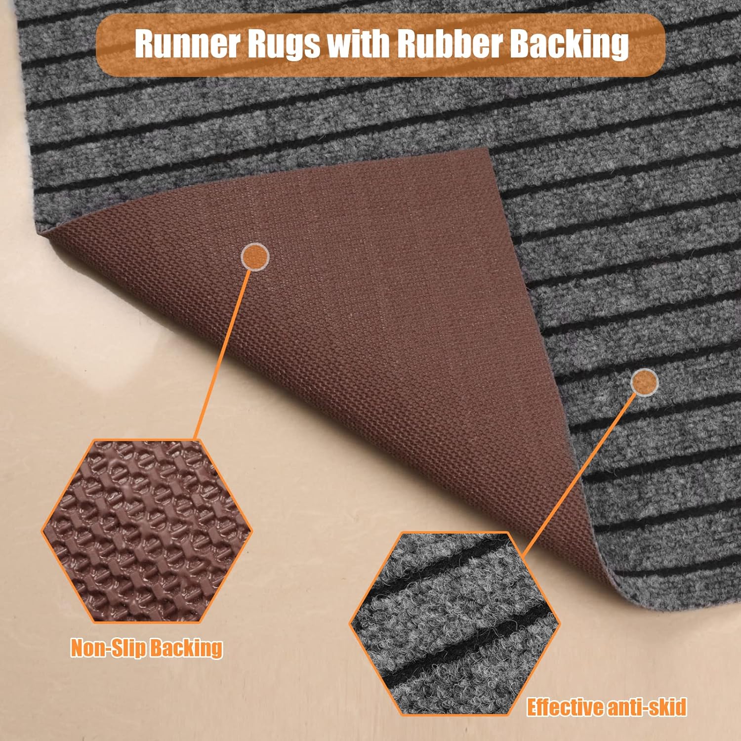 Weidear Hallway Runner Rug with Rubber Backing, Laundry Room Rug Non Slip, Washable Outdoor Indoor Rug Carpet Runner, Customized Area Rugs Mat for Entryway, Balcony, Deck-2FT x 6FT, Gray Stripe - Image 3