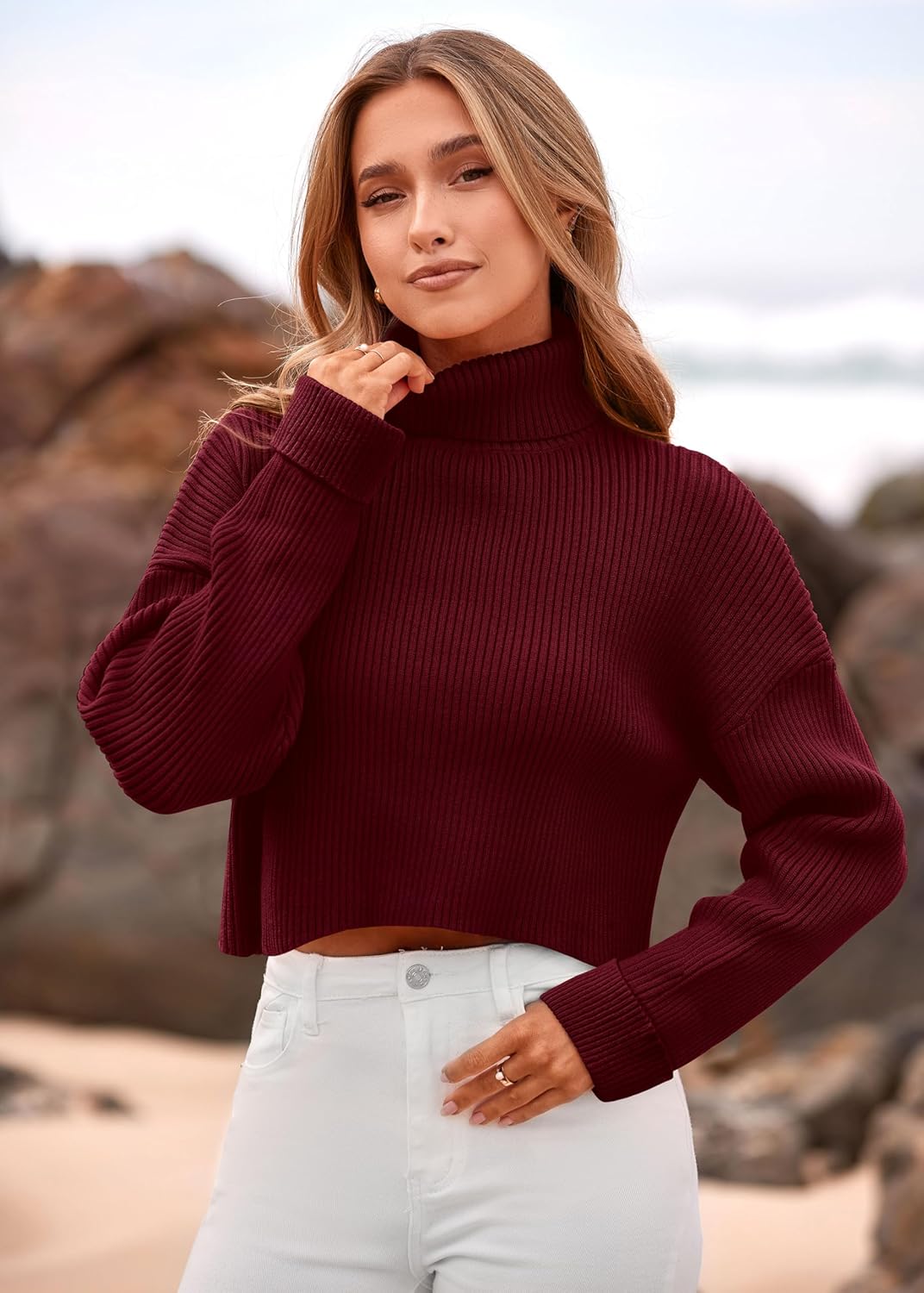 PRETTYGARDEN Women's 2026 Spring Fall Winter Turtleneck Cropped Sweater Causal Ribbed Knit Long Sleeve Pullover Jumper Tops - Image 4