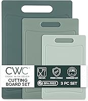 Cook with Color Non-Slip 3-Piece Cutting Board Set with Handles - BPA-Free Plastic for Meat, Veggies, Fruits - Mint, 14x10 Inch Large