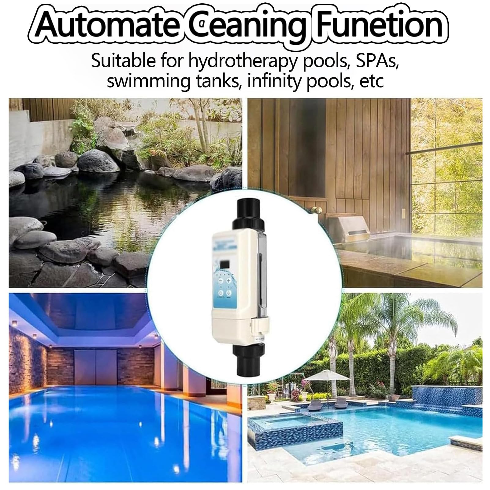 Clorador De Sal por ElectróLisis, Clorador De Agua Salada para Piscinas, Generador De Cloro Salado, Celda De Sal para Generador De Piscinas, FuncióN De Limpieza AutomáTica 60cubePool