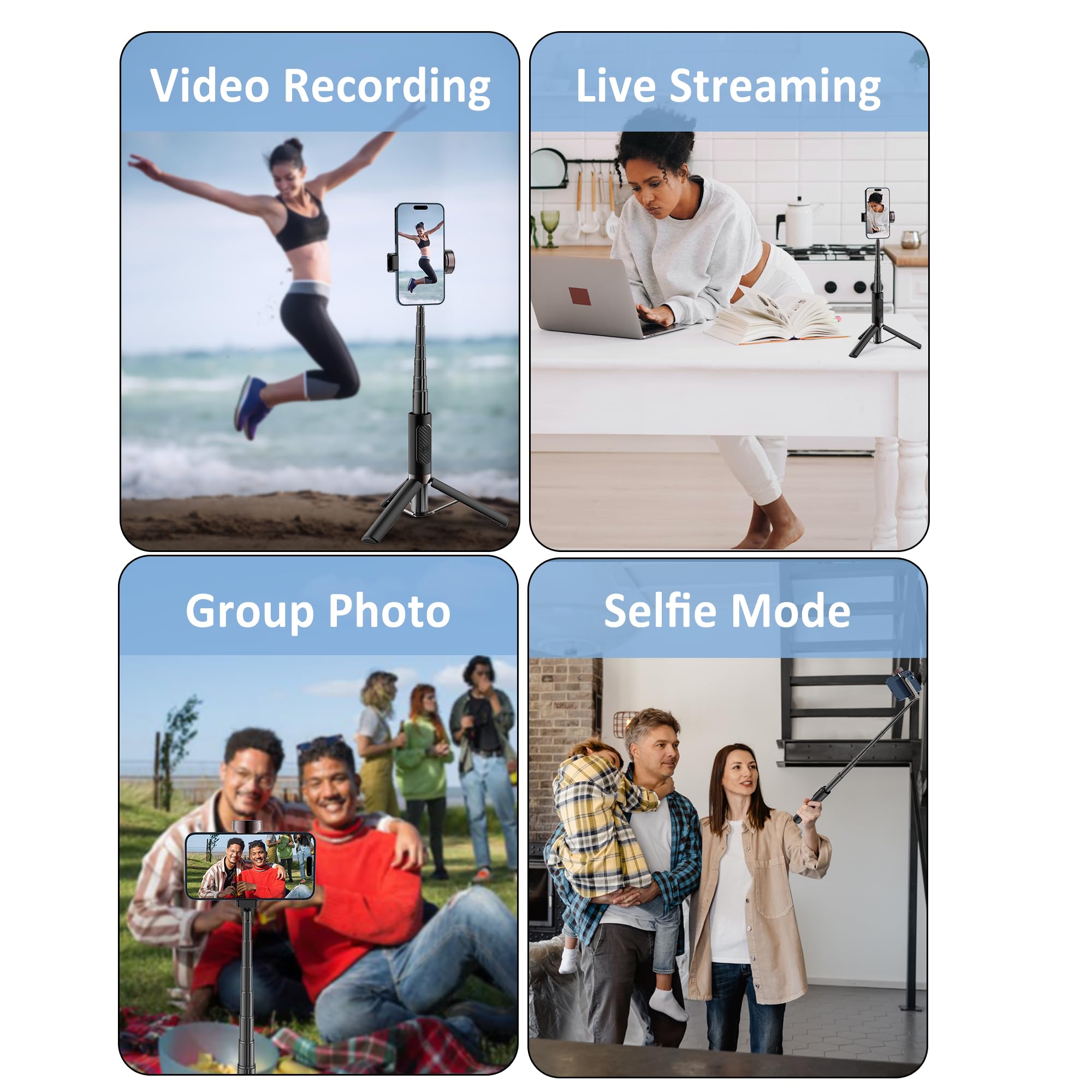 Selfie Stick Lega di Alluminio Selfie Stick Treppiede con Telecomando Pieghevole Viaggio Treppiede Stand Rotazione 270 Compatibile con iPhone/Android/Go Pro Camera